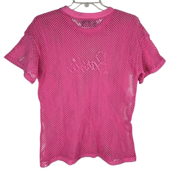 Forever 21 x Barbie Netted Net Mesh Pink T-Shirt Top Halloween Sz M - Picture 2 of 3